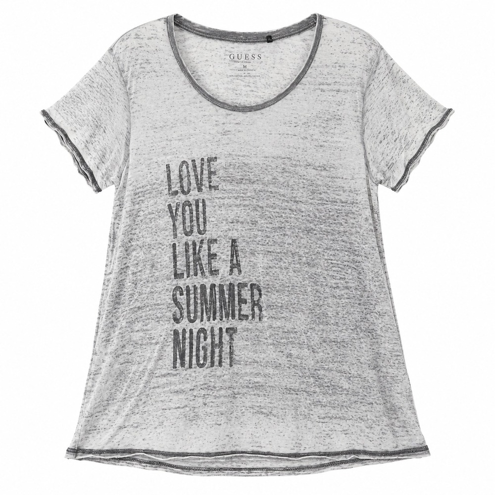 Guess Y2K Burnout T Shirt Womens Medium Gray Graphic Scoop Neck Indie Grunge Tee